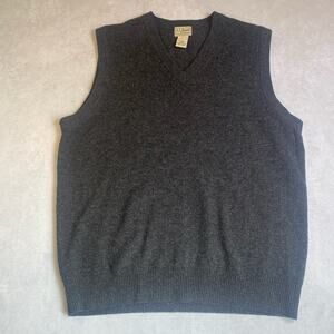LL BEAN Mens Medium Gray 100% Lambs Wool Black Vest